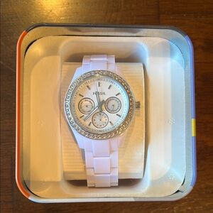 Fossil White Crystal-Accented Watch